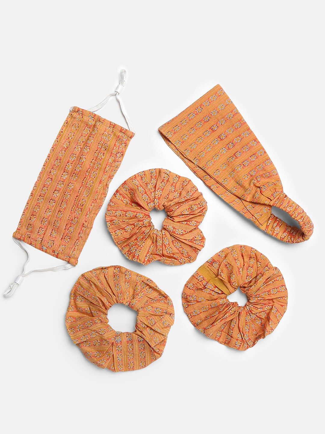

Fabindia Women Set Of 5 Orange & Yellow Hairband & Mask Set