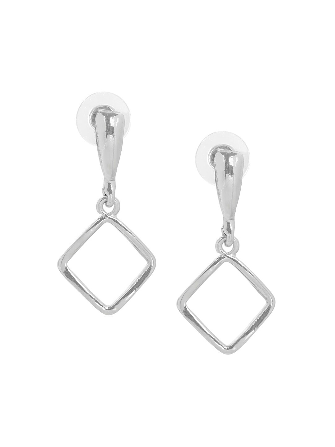 

March by FableStreet Silver-Toned Geometric Drop Earrings