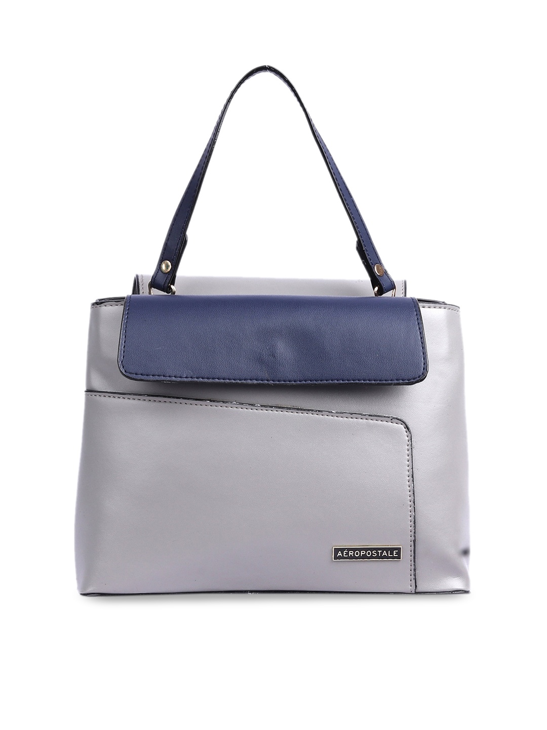 

Aeropostale Grey & Blue Colourblocked Structured Handheld Bag