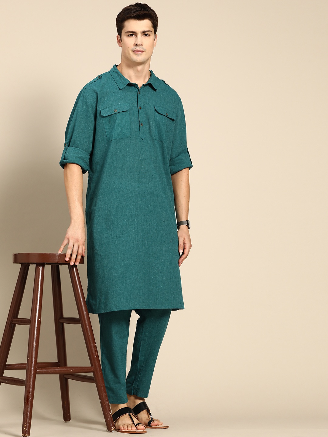 

Anouk Men Teal Green Kurta with Trousers