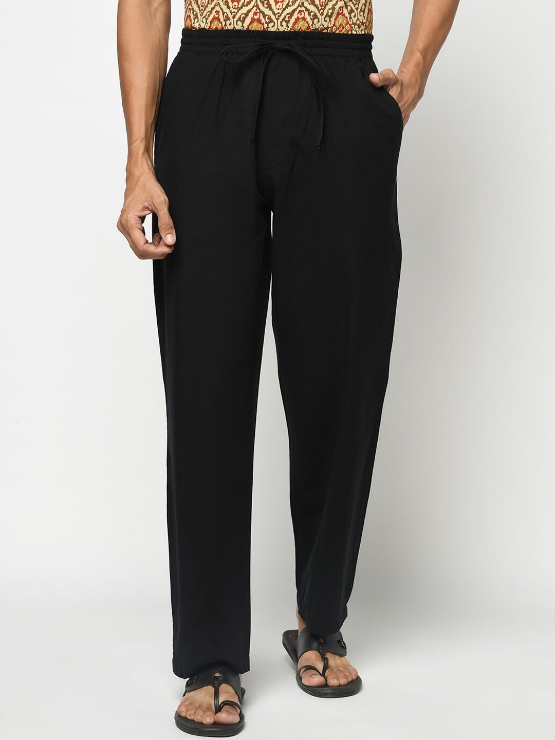 

Fabindia Men Black Pleated Cotton Trousers