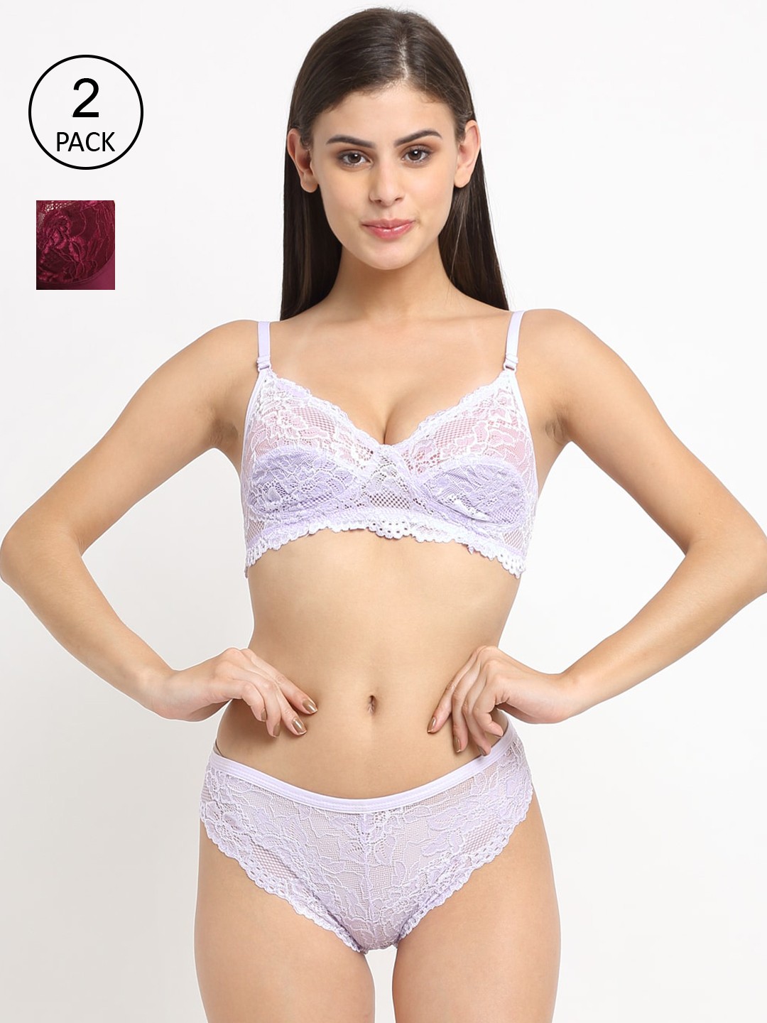 

Friskers Pack of 2 Self Design Lingerie Set, Maroon