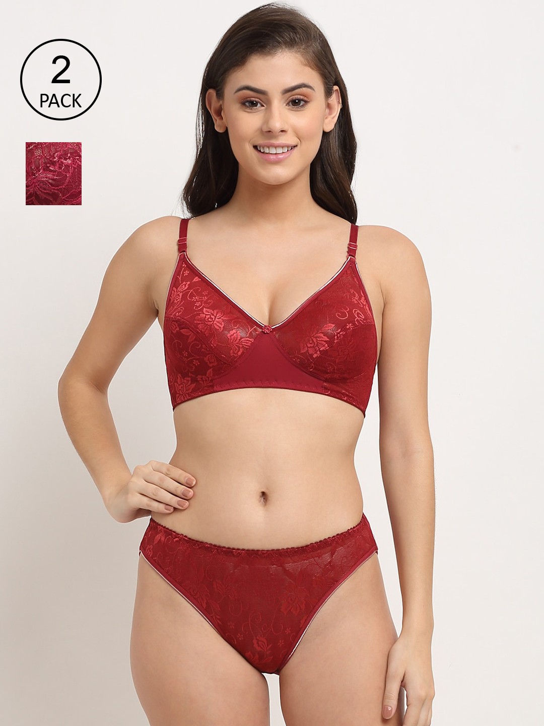 

Friskers Maroon Pack Of 2 Non Padded Lingerie Set