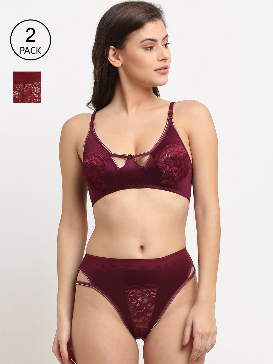 

Friskers Pack Of 2 Maroon Non Padded Lingerie Sets