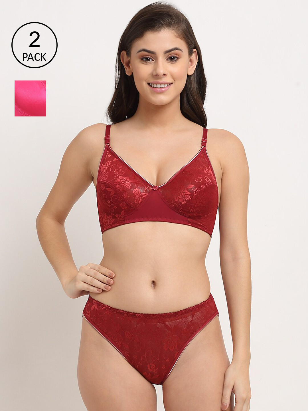 

Friskers Pack Of 2 Pink & Maroon Non Padded Lingerie Sets