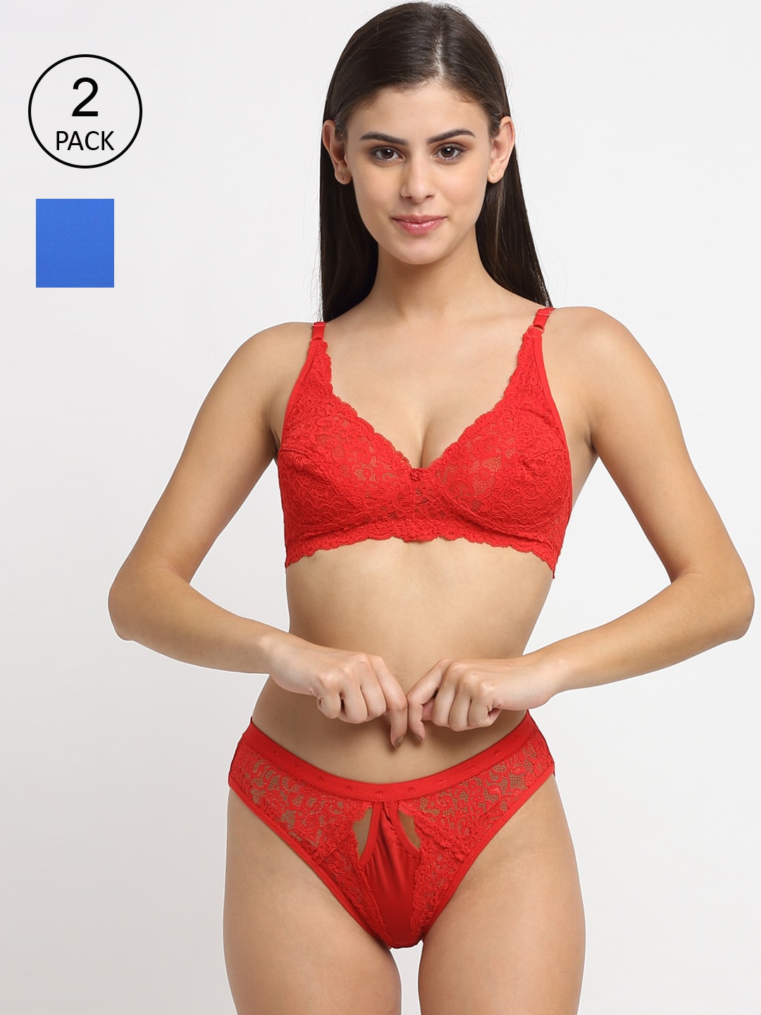 

Friskers Pack of 2 Self Design Lingerie Set, Blue