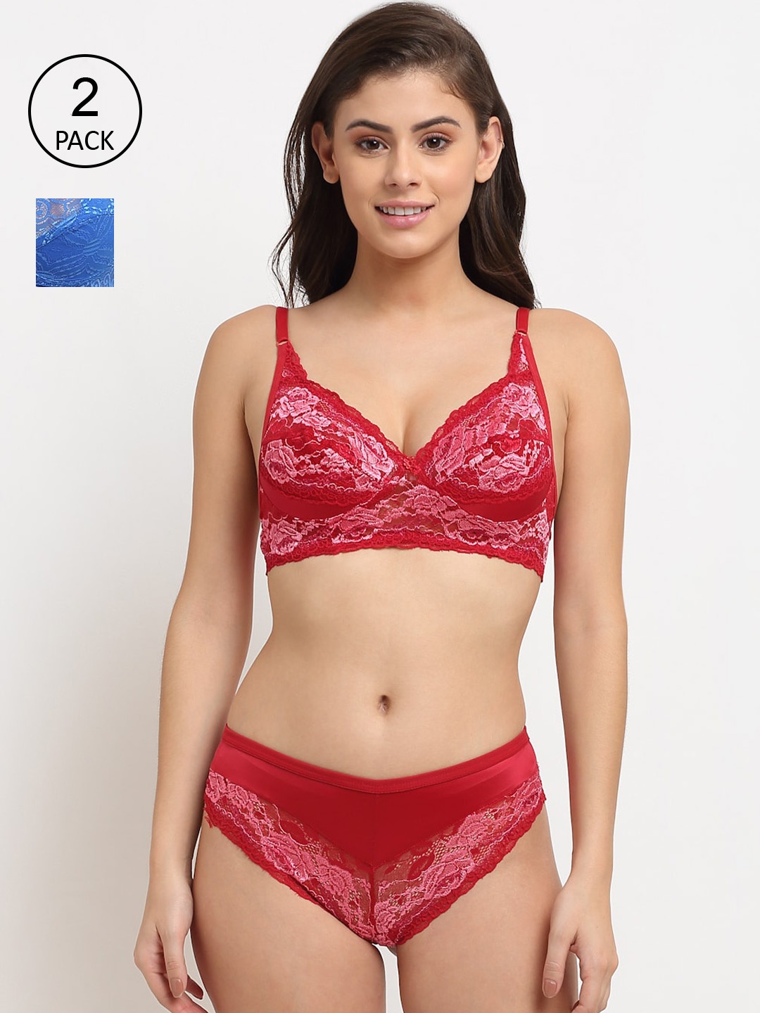 

Friskers Pack Of 2 Red & Blue Non Padded Lingerie Sets