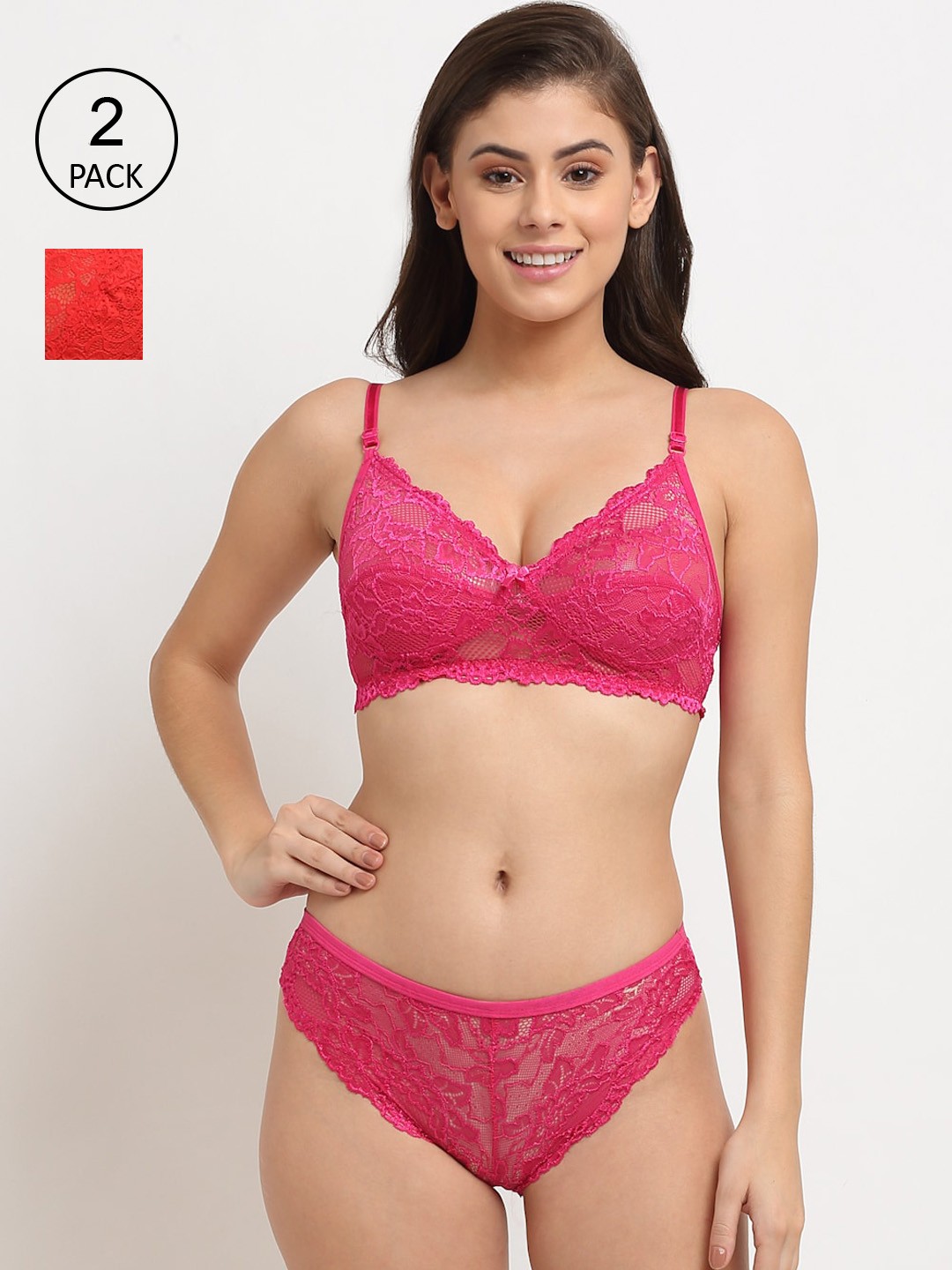 

Friskers Pack Of 2 Red & Pink Non Padded Lingerie Sets