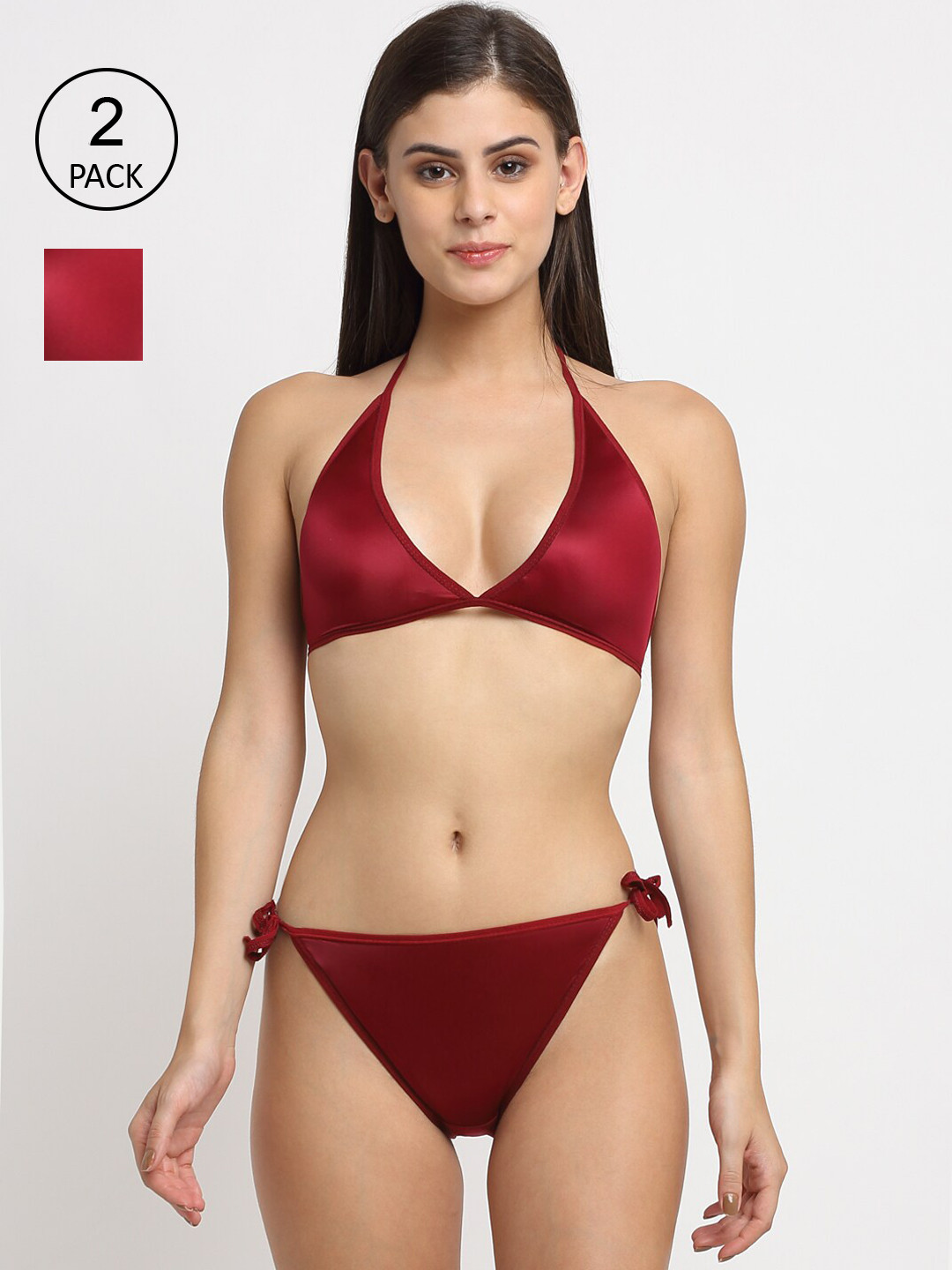 

Friskers Pack of 2 Solid Cotton Lingerie Set, Maroon