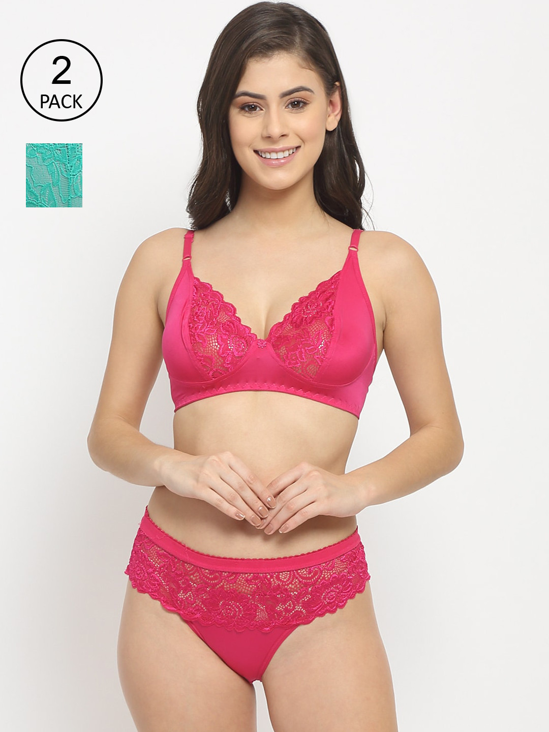 

Friskers Pack of 2 Self Design Lingerie Set, Pink