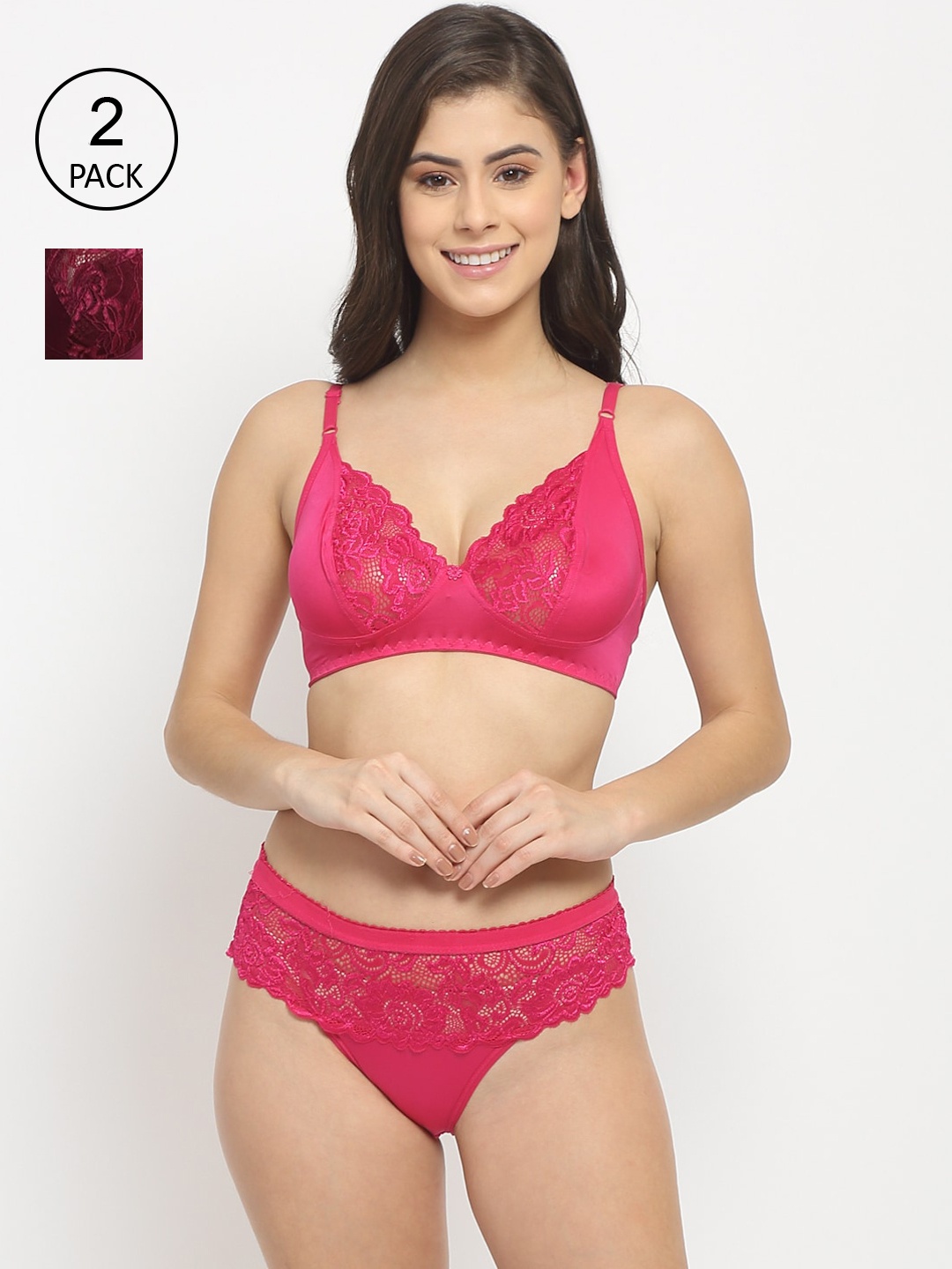 

Friskers Pack Of 2 Maroon & Pink Non Padded Lingerie Sets