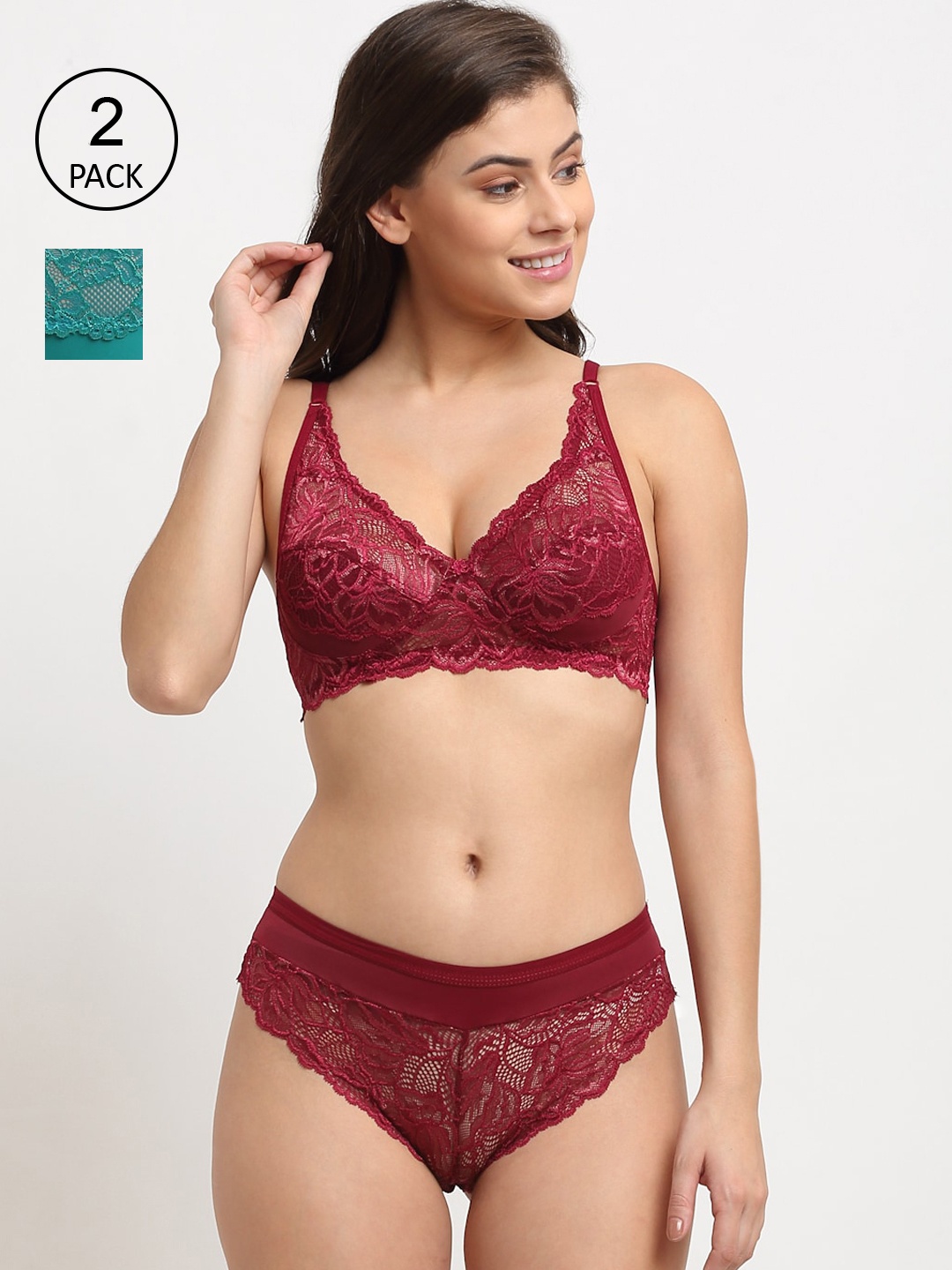 

Friskers Blue & Maroon Pack Of 2 Non Padded Lingerie Set