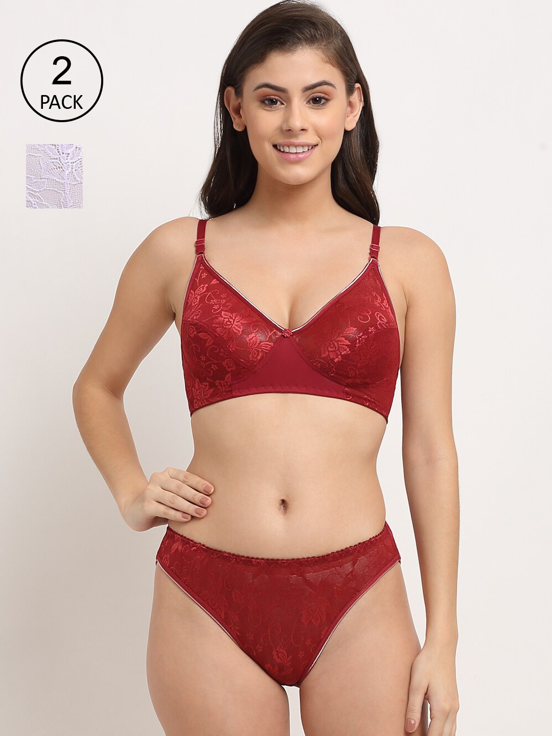 

Friskers Pack of 2 Self Design Lingerie Set, Maroon