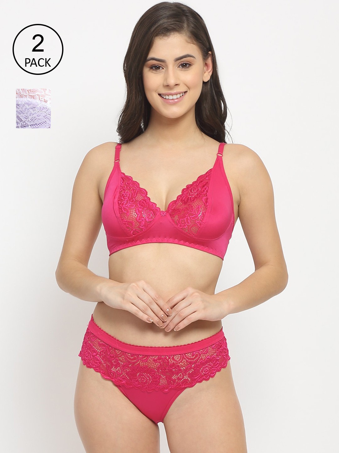 

Friskers Pack Of 2 Purple & Pink Non Padded Lingerie Sets