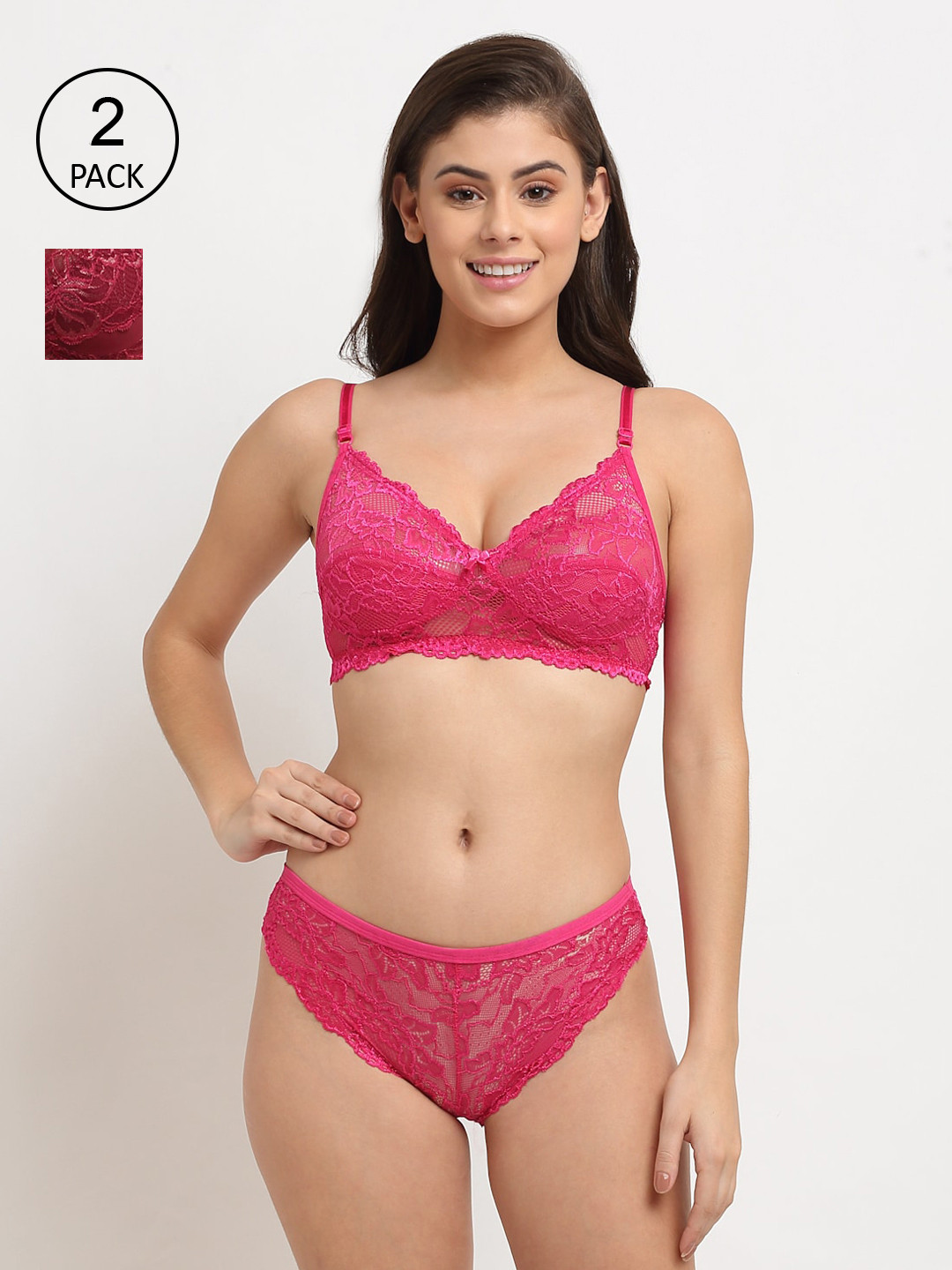 

Friskers Women Pack of 2 Maroon & Pink Non padded Spandex Lingerie set-2O-308-38-310-07-30