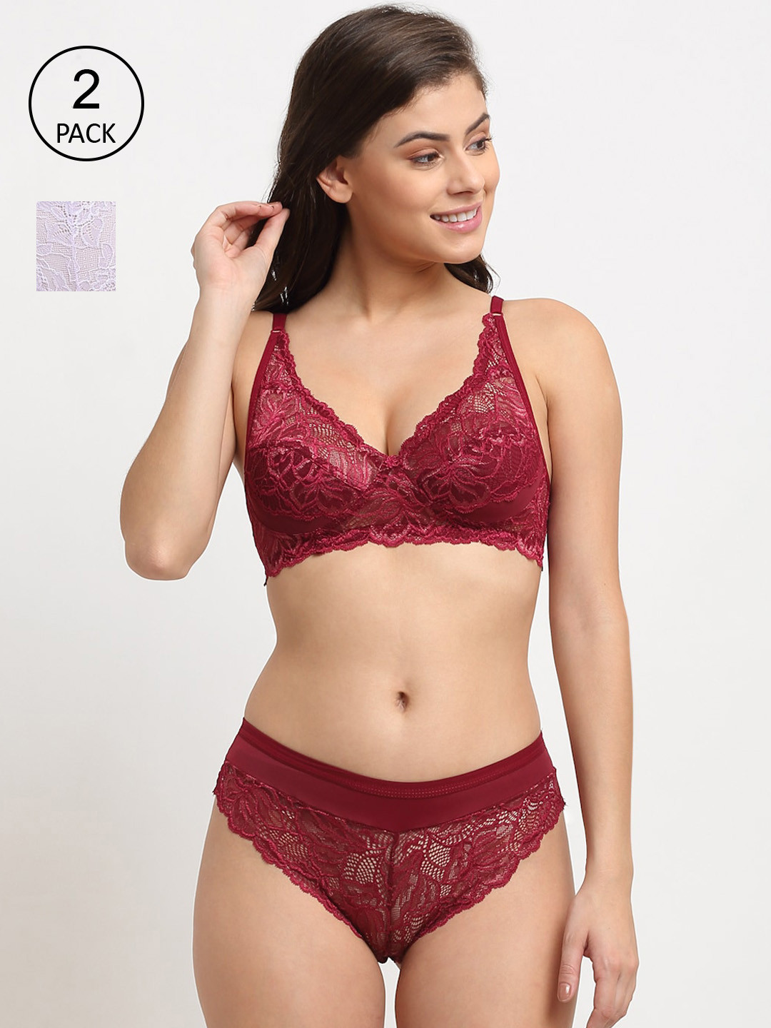 

Friskers Maroon & Purple Pack Of 2 Non Padded Lingerie Set