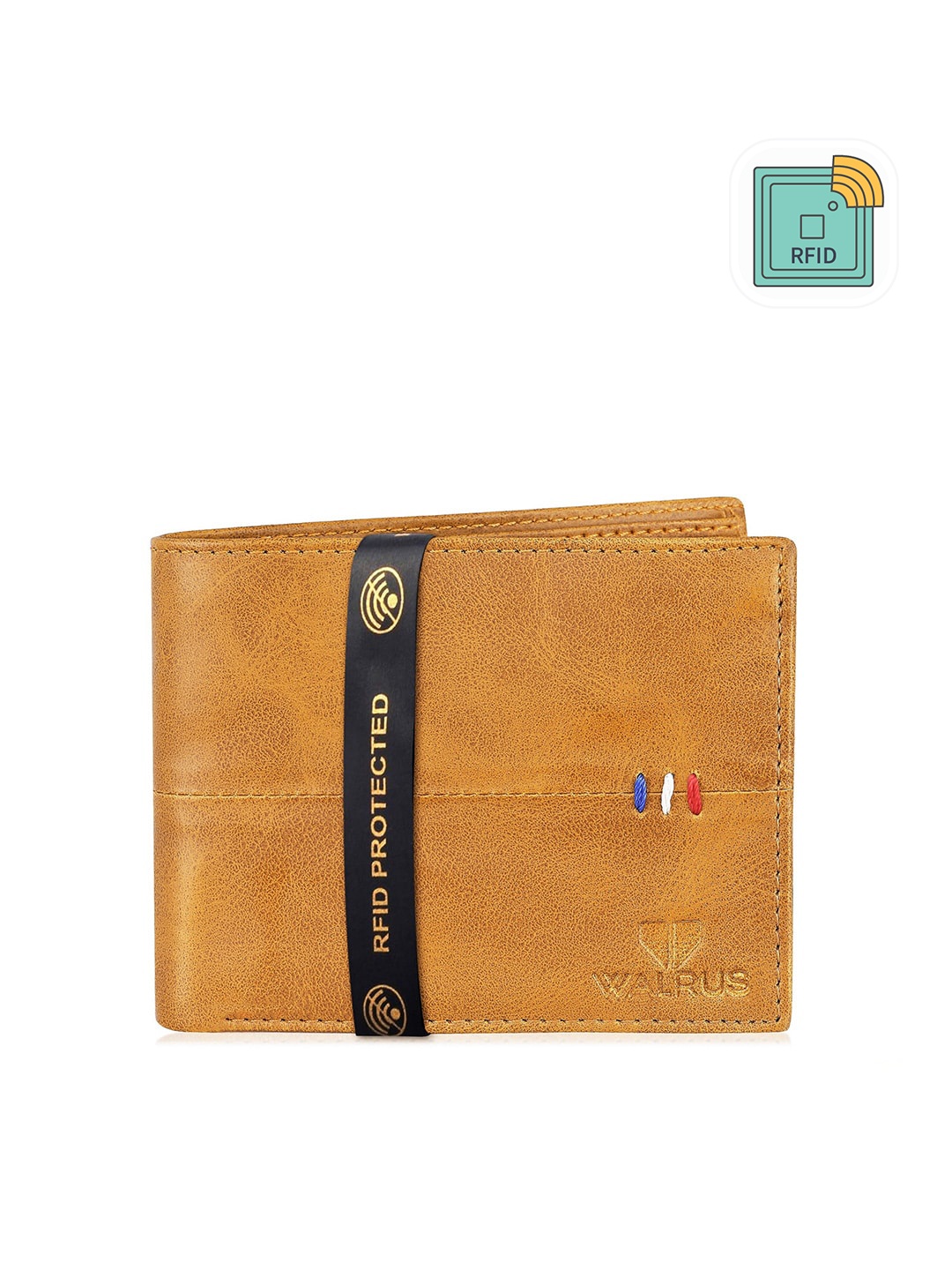 

Walrus Men Yellow Ecofriendly Vegan Leather Bi-Fold Men Wallet With RFID Protection