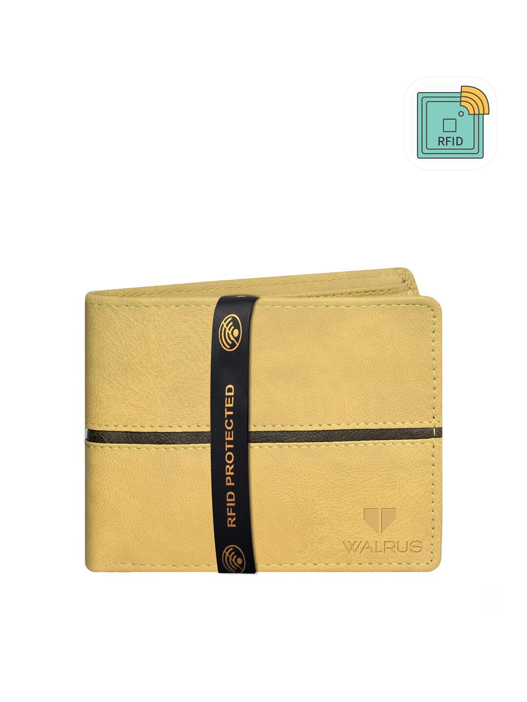 

Walrus Men Beige & Black Two Fold Wallet With RFID Protection