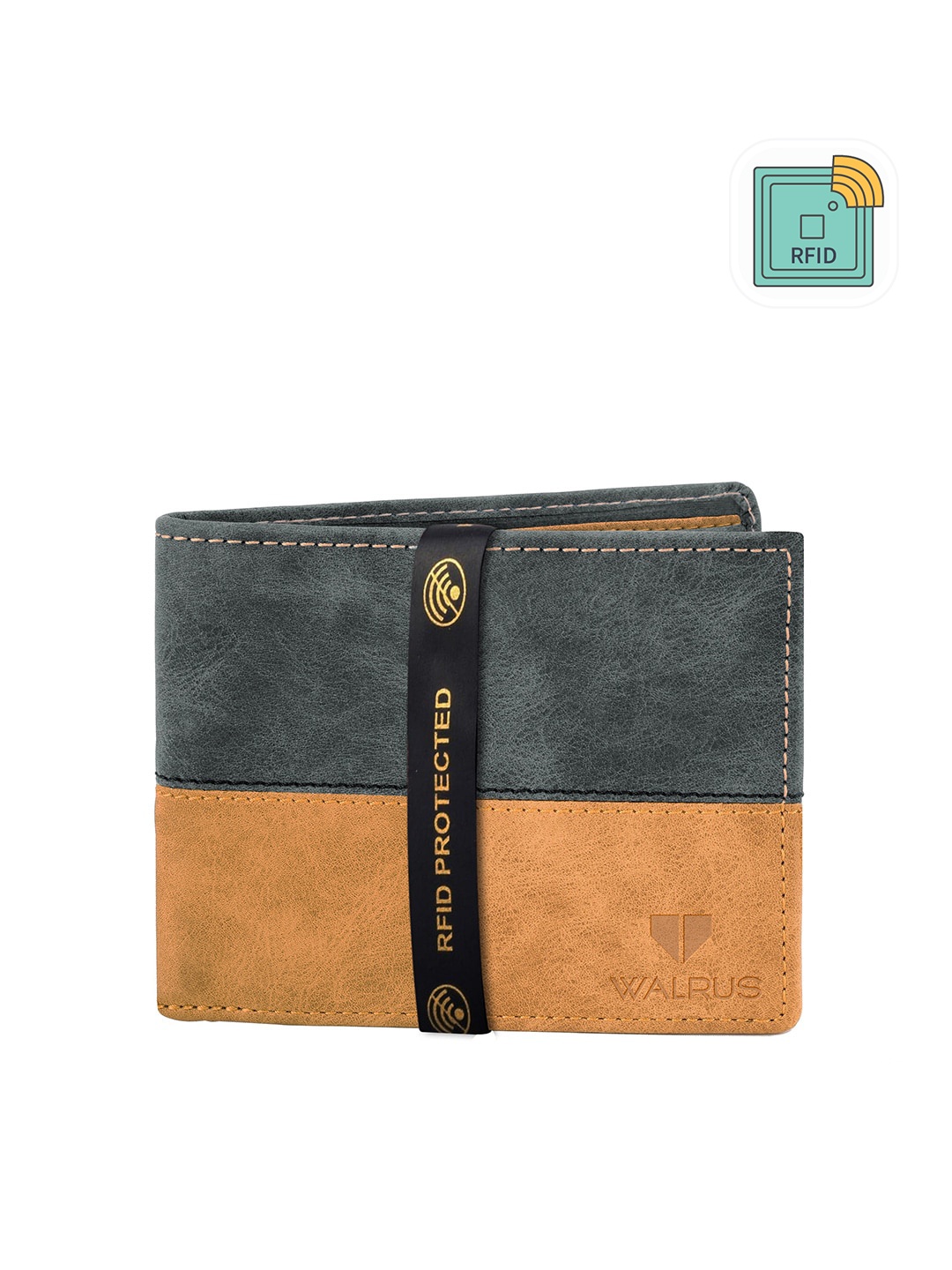 

Walrus Men Grey & Peach Ecofriendly Vegan Leather Wallet With RFID Protection