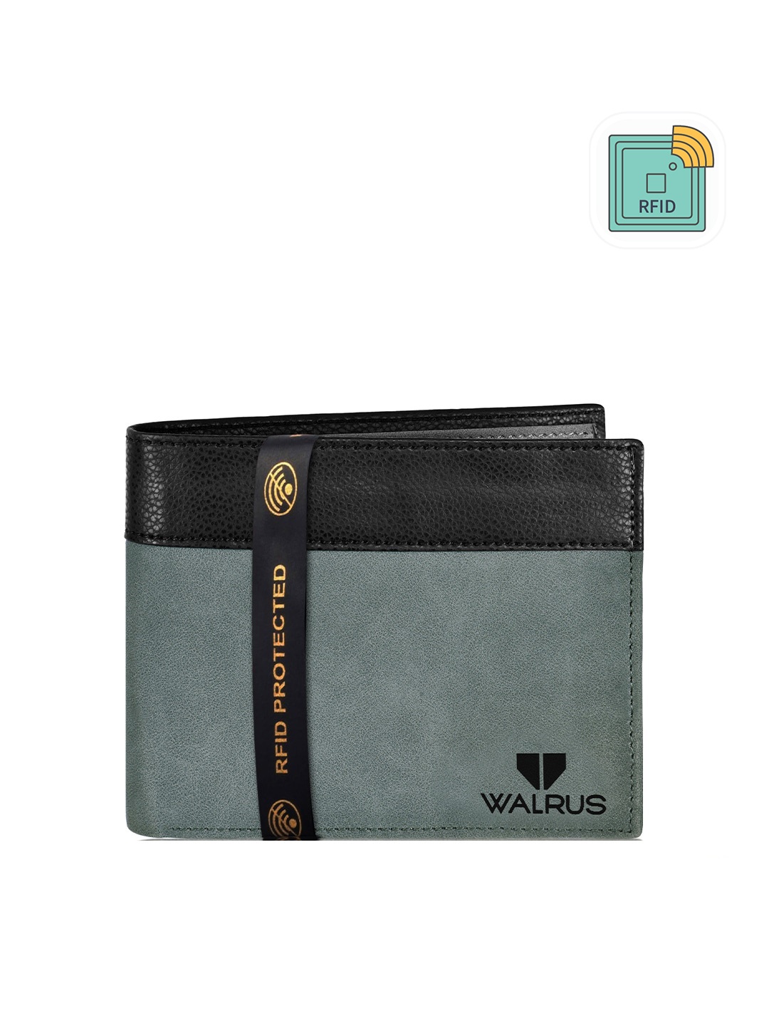 

Walrus Men Grey & Black Two Fold Wallet With RFID Protection