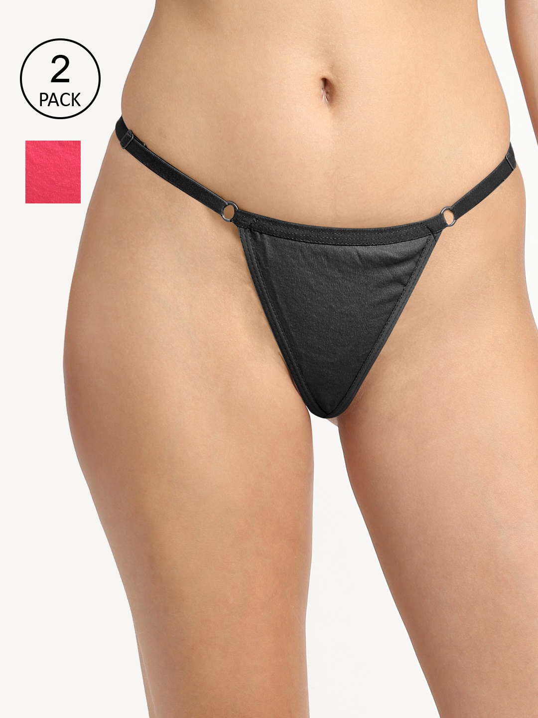 

Friskers Women Black & Pink Pack of 2 Cotton Thongs 2O-320-01-320-07-30