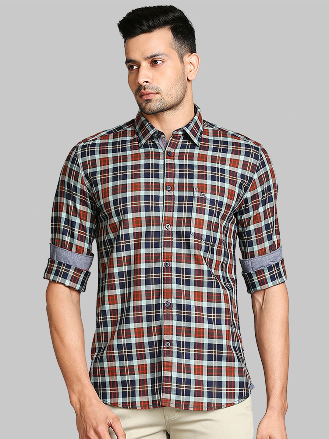 

Parx Slim Fit Opaque Checked Casual Shirt, Green