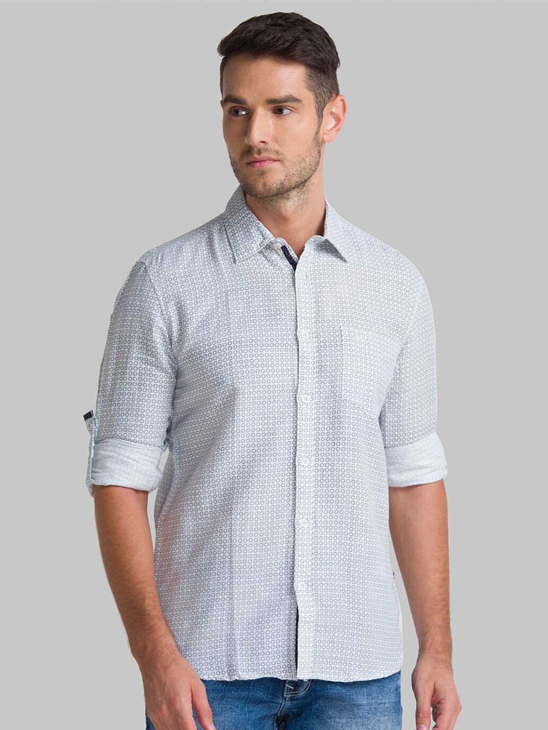 

Parx Men Grey Slim Fit Opaque Printed Casual Shirt