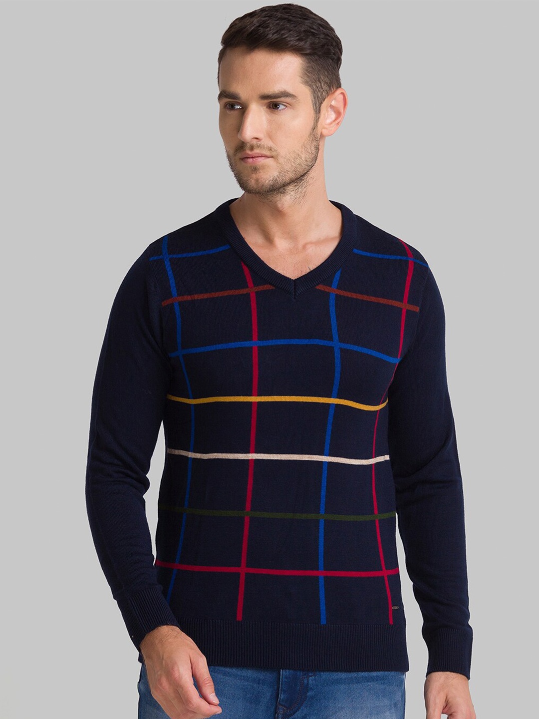 

Parx Men Blue & Red Checked Acrylic Pullover