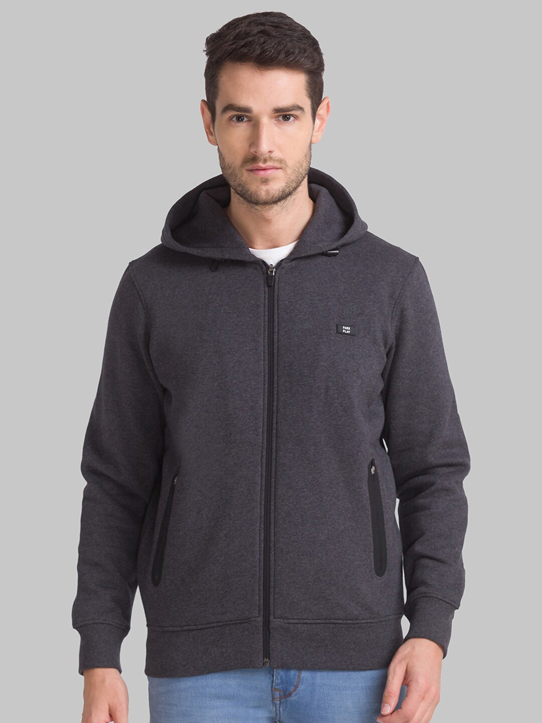 

Parx Men Charcoal Solid Hooded Sweatshirt