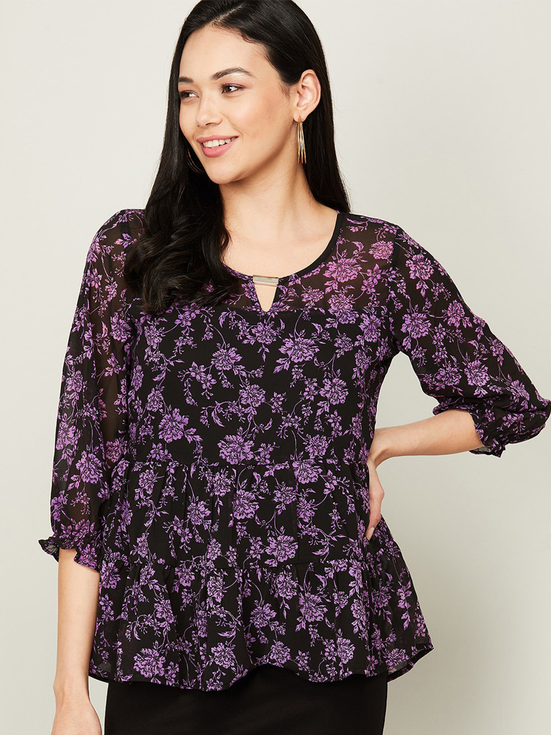 

CODE by Lifestyle Women Black Floral Printed A-Line Top