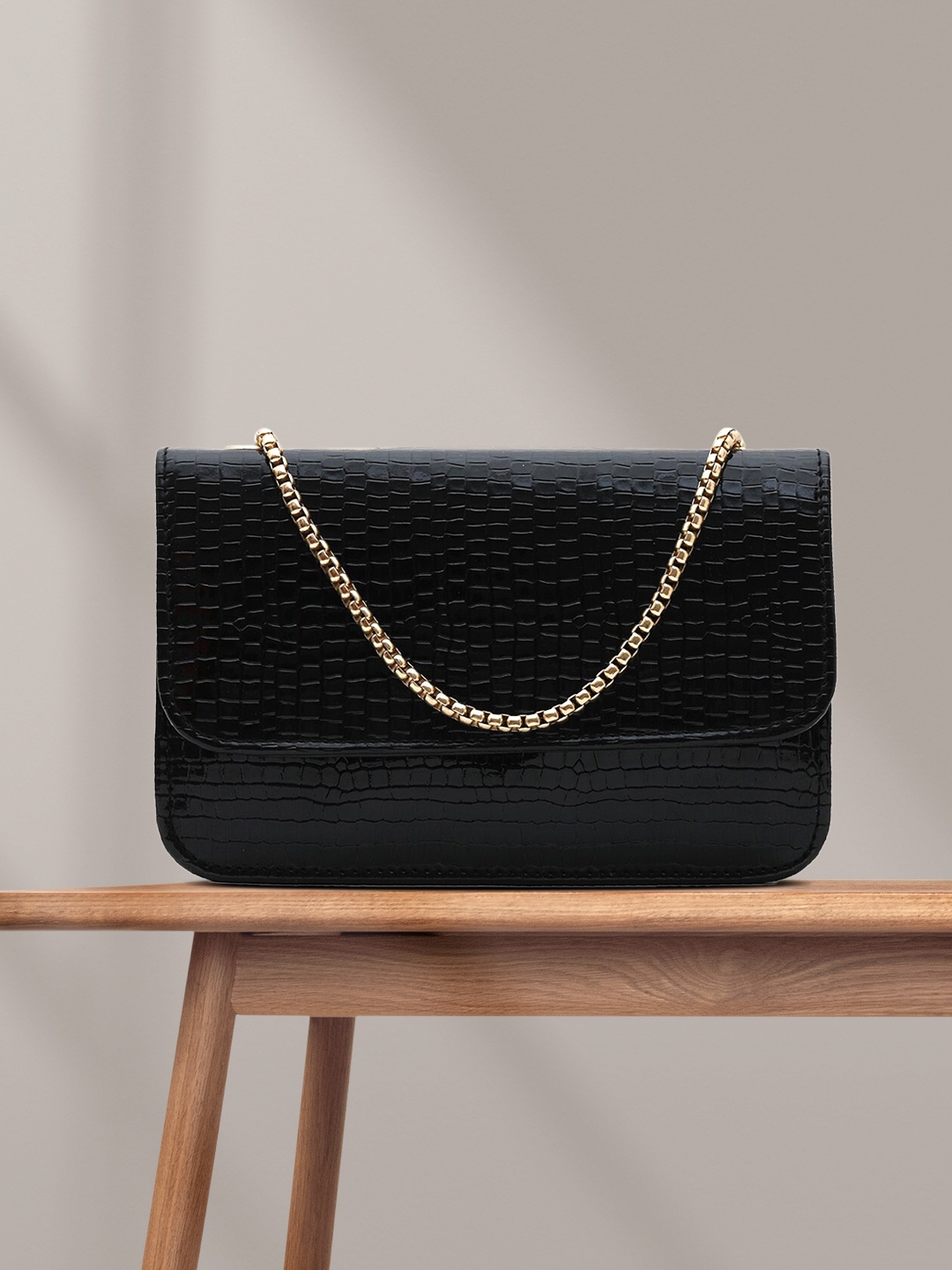 

gaura pakhi Black Textured Structured Sling Bag