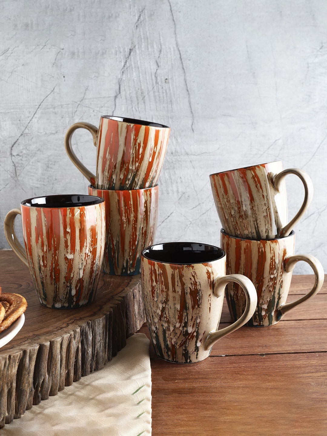 The Decor Mart Set Of 6 Orange Textured Ceramic Coffee Mug