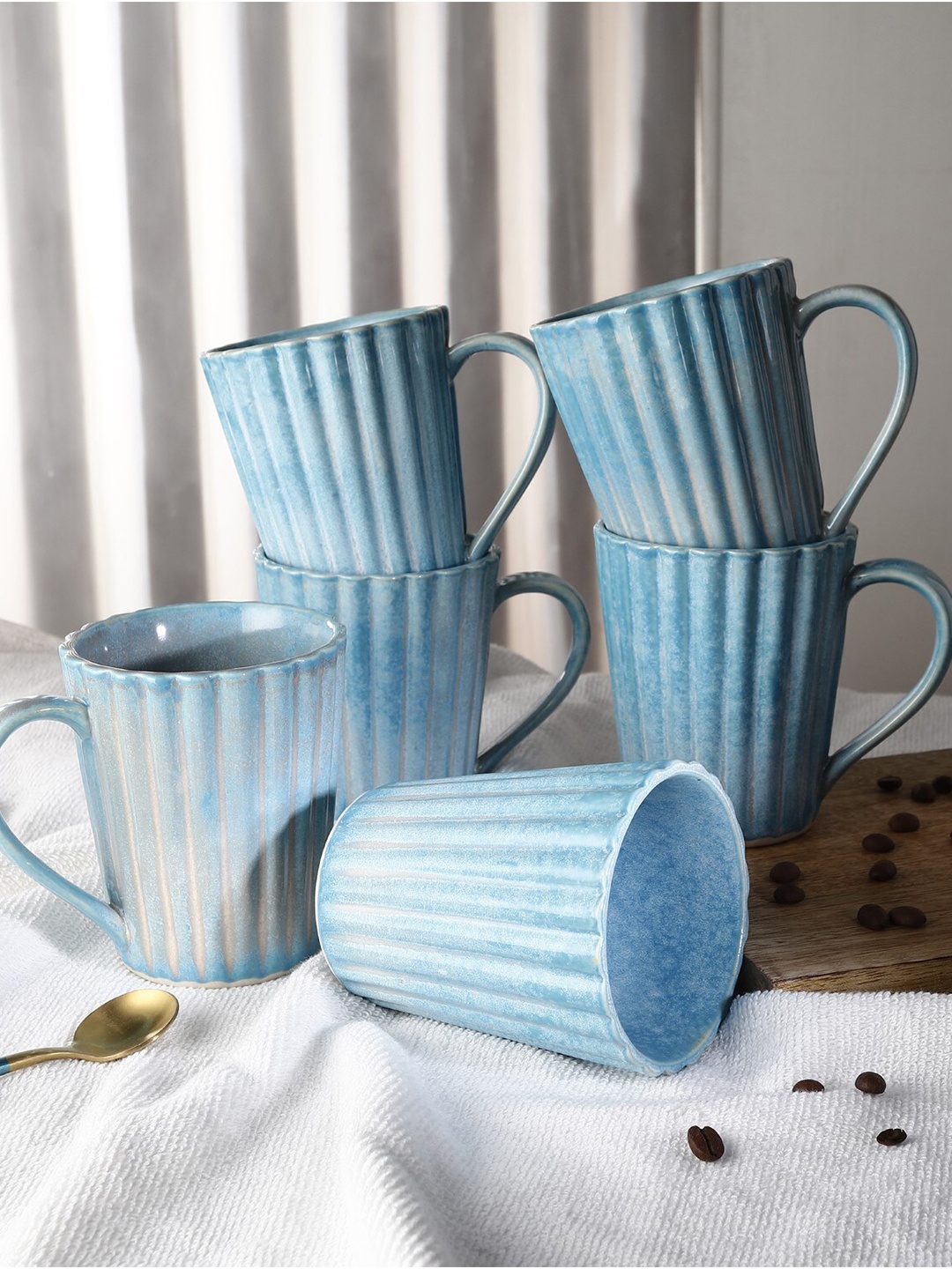 

The Decor Mart Blue Set Of 6 Textured Ceramic Glossy Cups