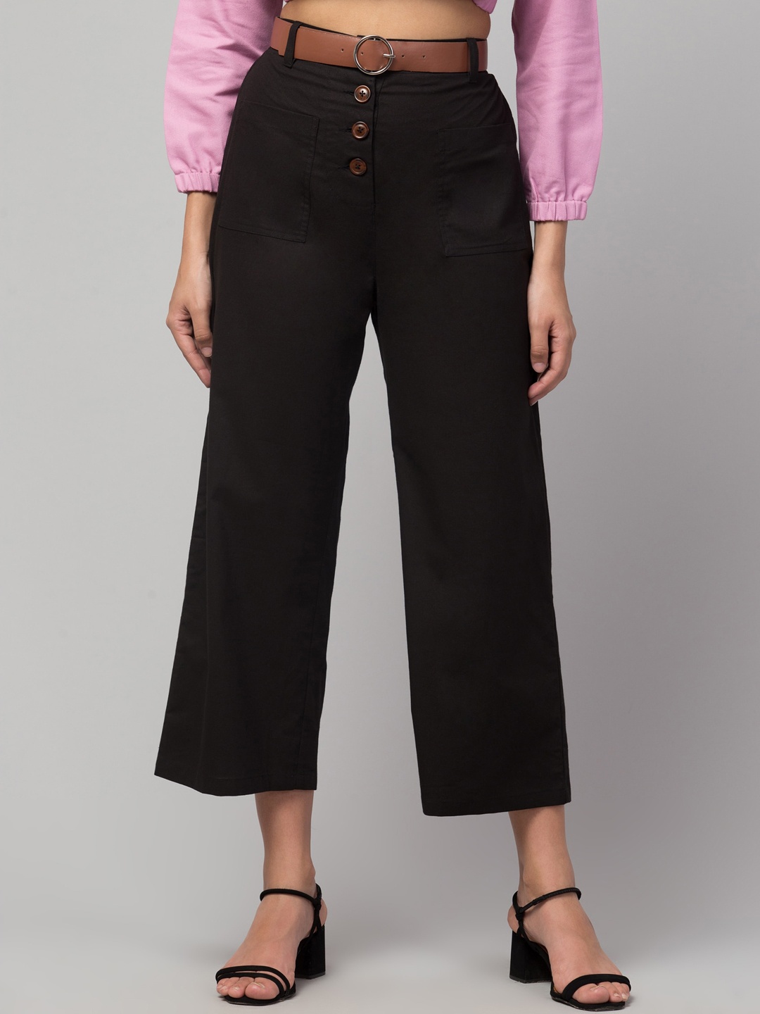 

Orchid Blues Women Black Flared High-Rise Culottes Trousers
