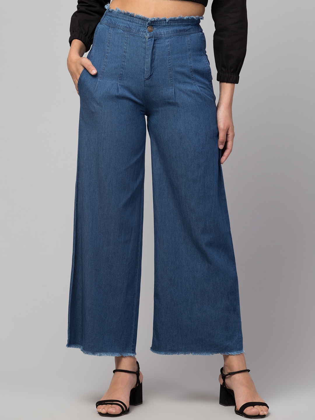 

Orchid Blues Women Blue Flared High-Rise Parallel Trousers