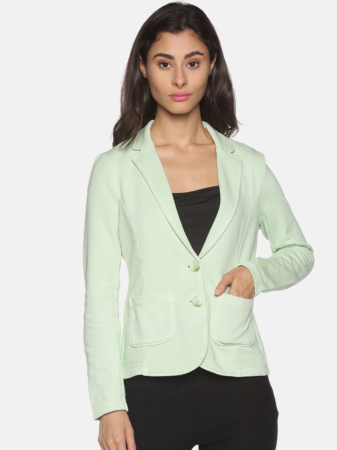 

UrGear Women Green Solid Single-Breasted Casual Blazer