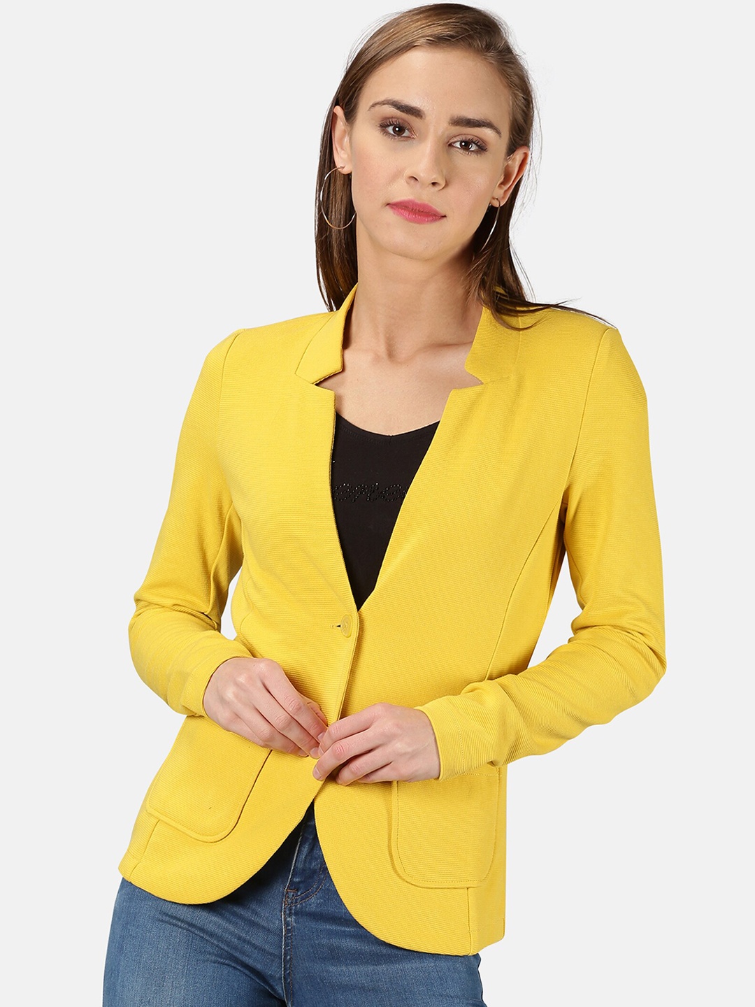 

UrGear Women Yellow Pure Cotton Single-Breasted Casual Blazer