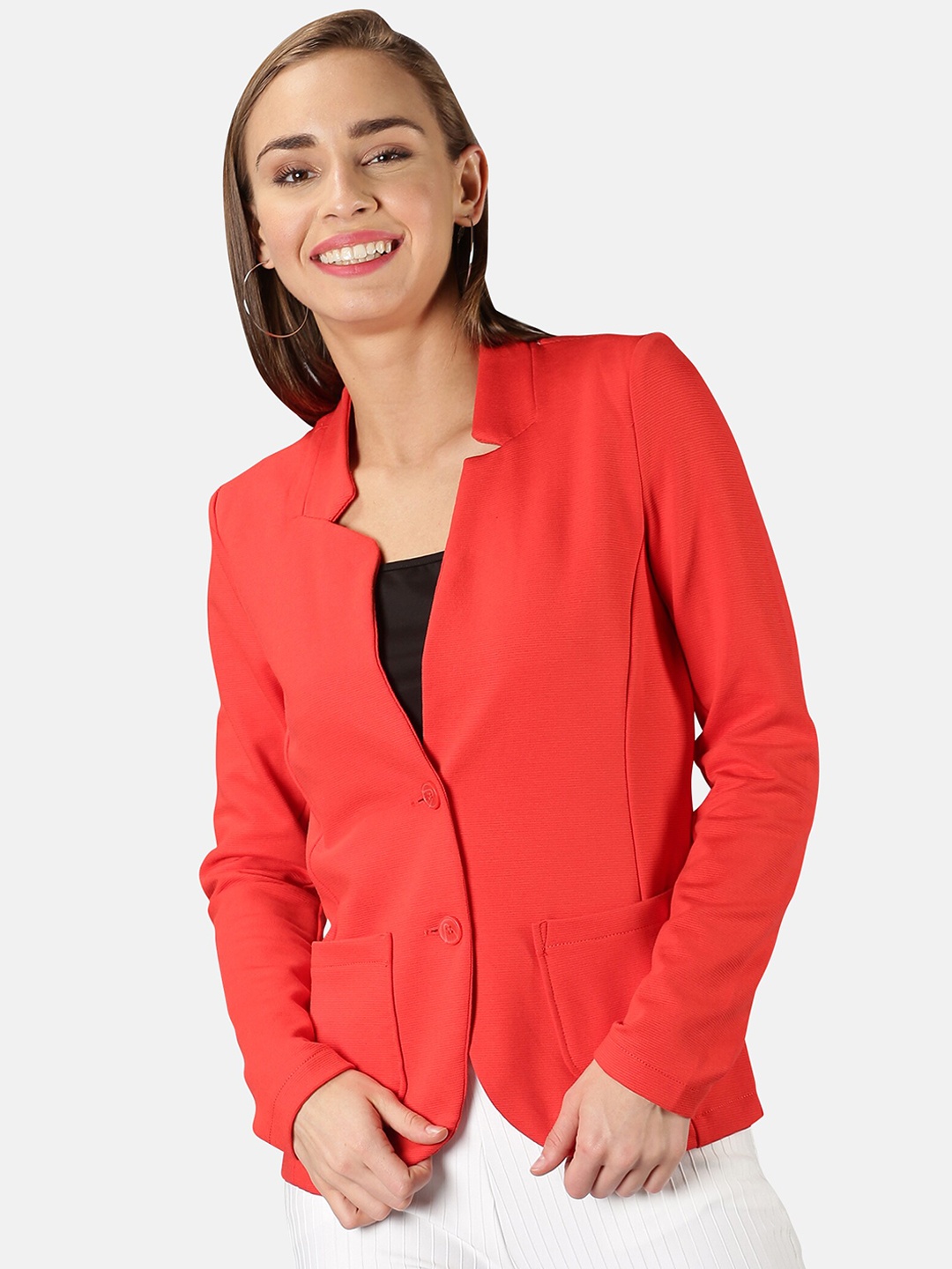 

UrGear Women Red Solid Single-Breasted Pure Cotton Casual Blazer