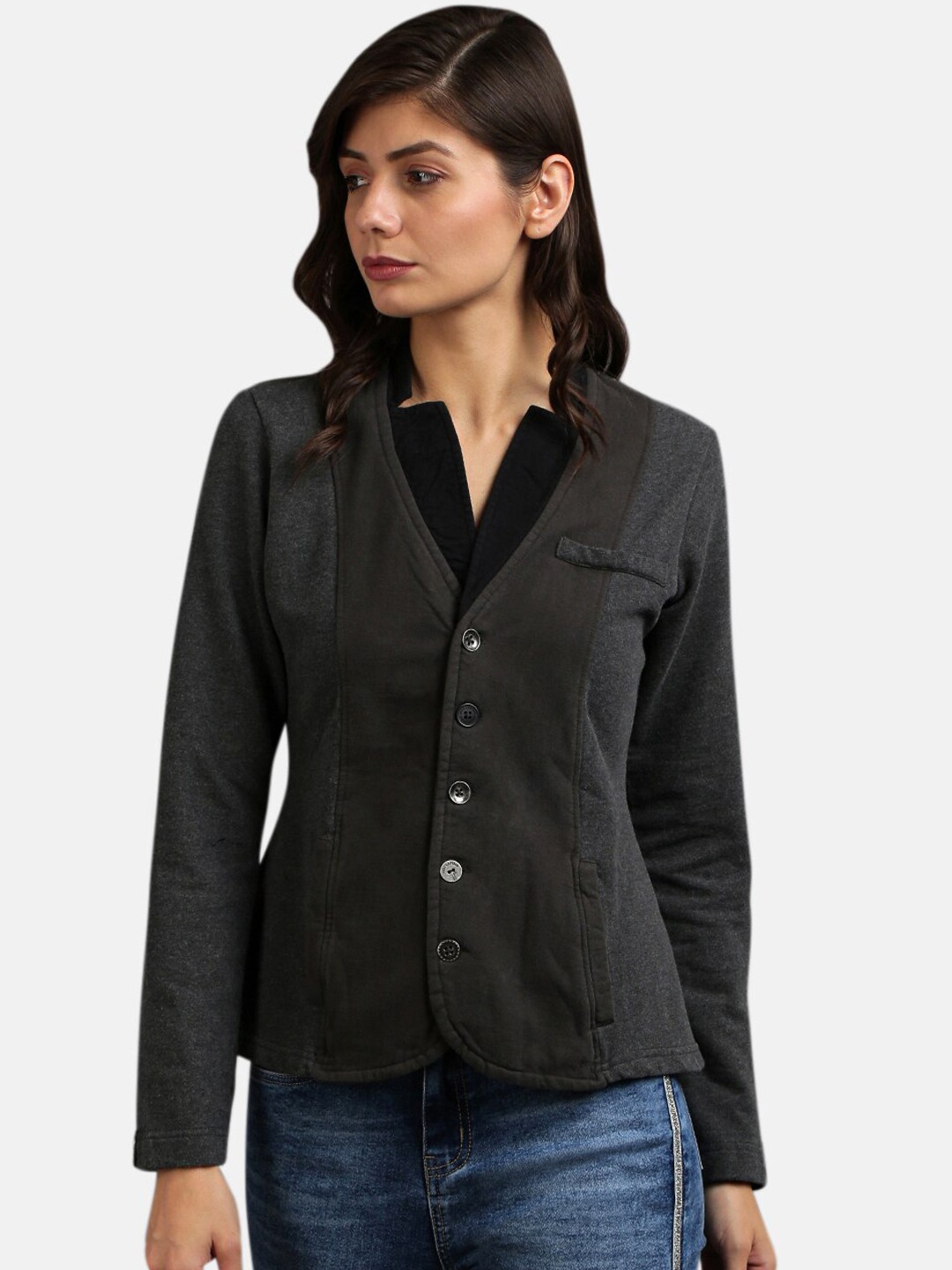

UrGear Women Black Pure Cotton Blazer With Notched Lapel Collar