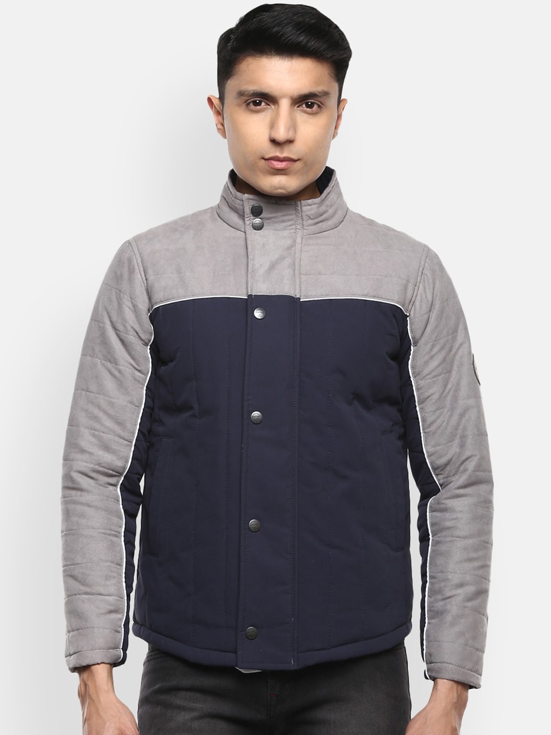 

Red Chief Men Grey Navy Blue Checked Water Resistant Padded Jacket