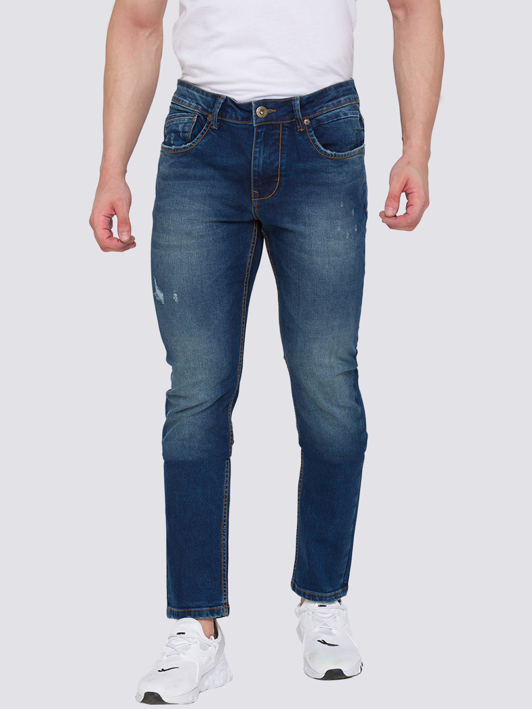 

Being Human Men Blue Skinny Fit Low Distress Light Fade Jeans