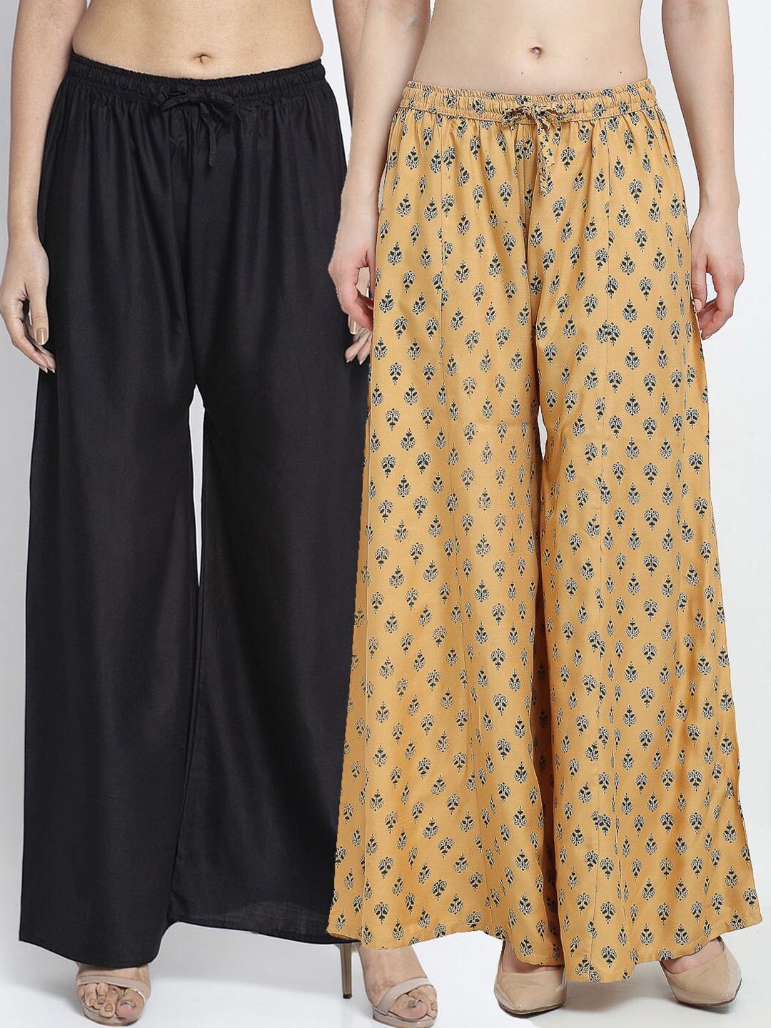 

GRACIT Women Pack of 2 Printed Flared Knitted Ethnic Palazzos, Black