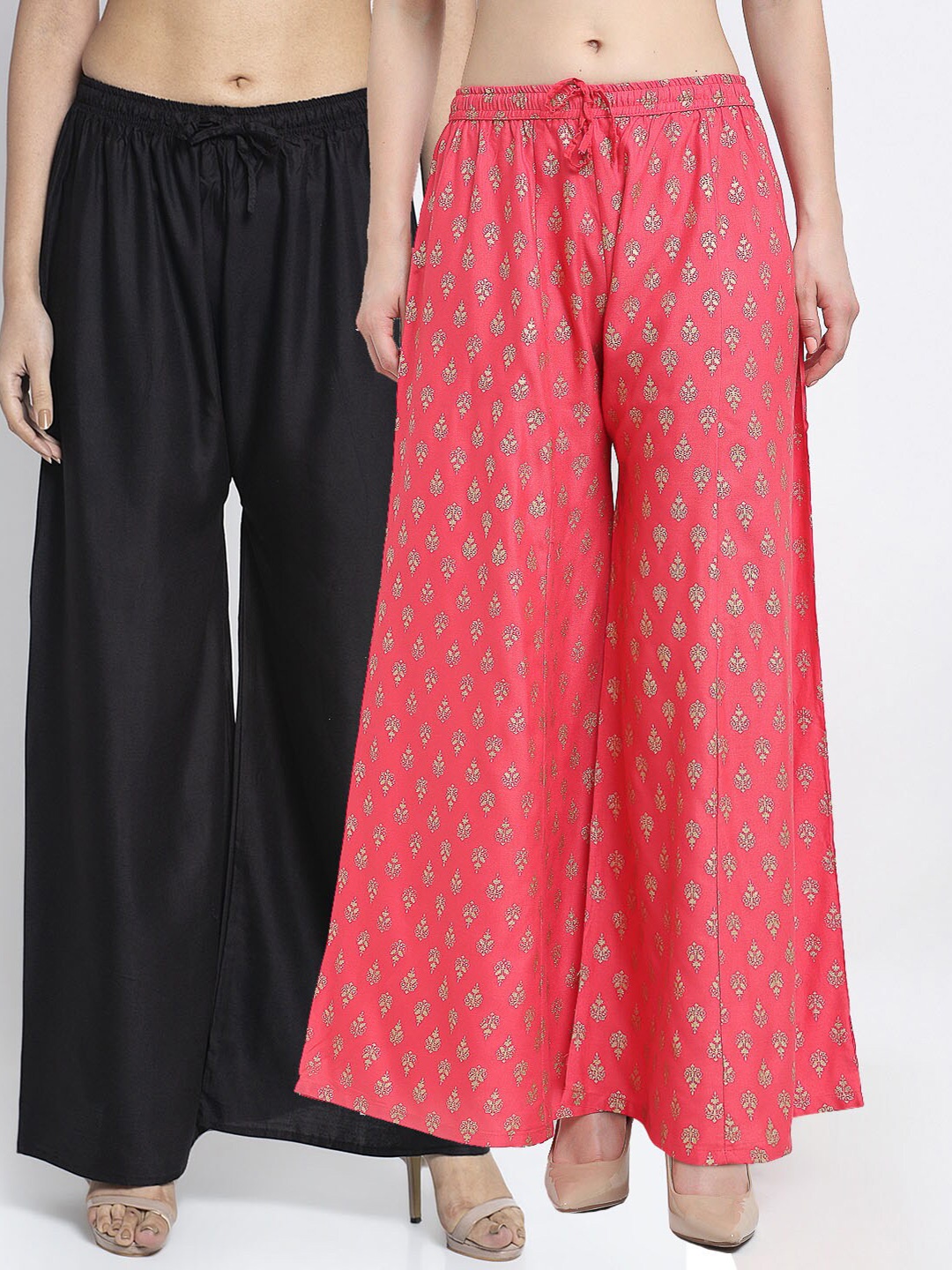 

GRACIT Women Pack Of 2 Printed Flared Fit Palazzo, Pink