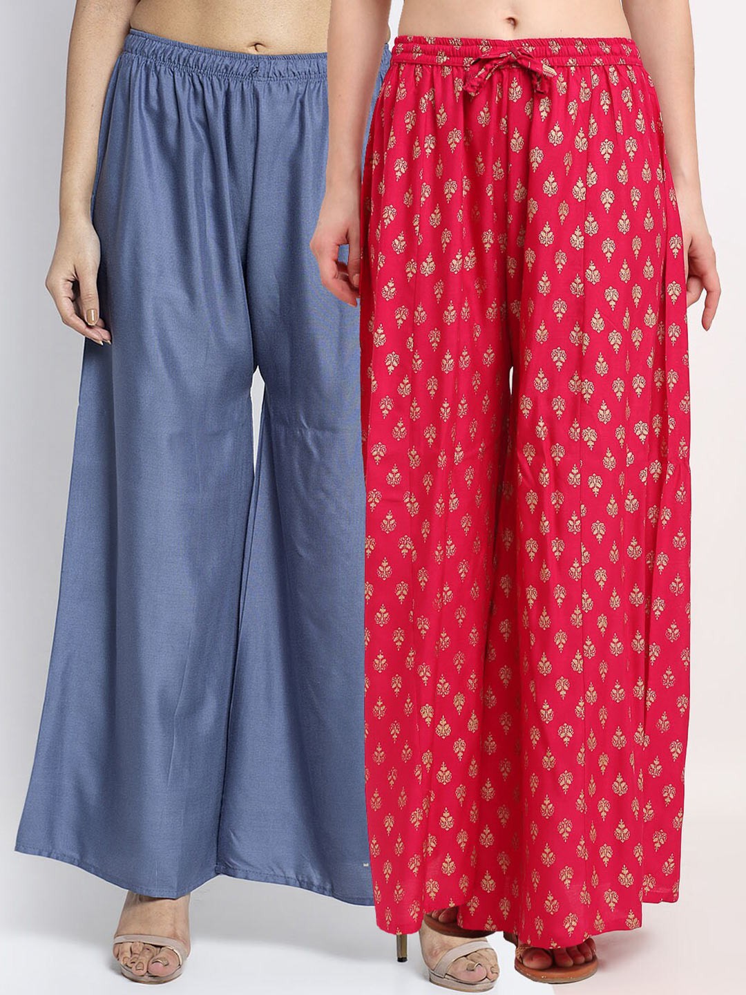 

GRACIT Women Grey & Pink Set Of 2 Flared Ethnic Palazzos