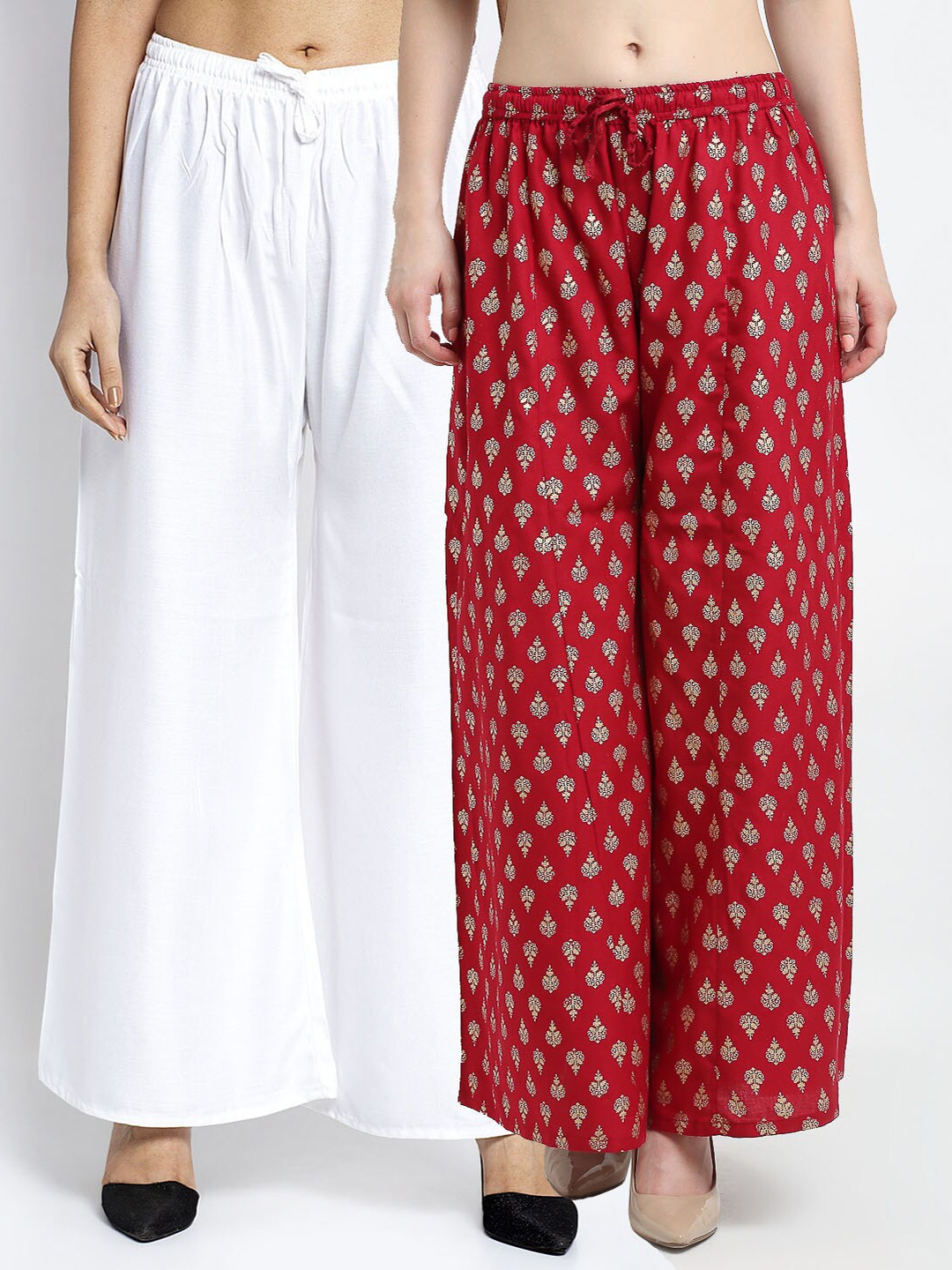 

GRACIT Women Pack of 2 White & Red Flared Knitted Ethnic Palazzos
