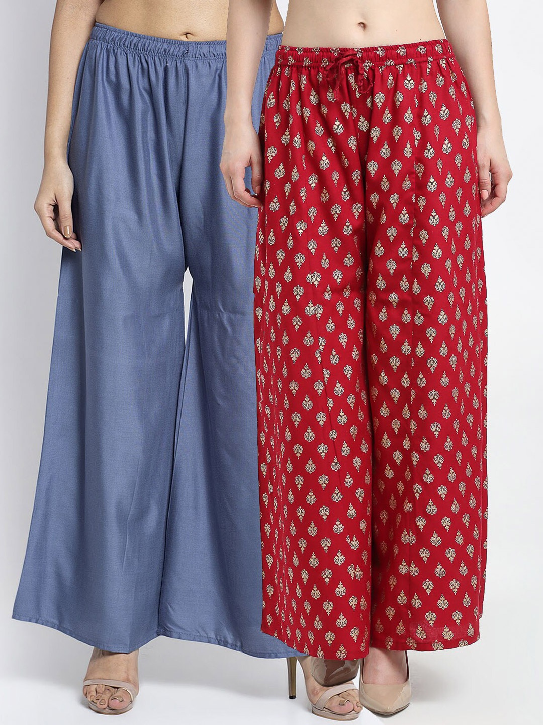 

GRACIT Set-2 Women Blue & Red Flared Knitted Ethnic Palazzos
