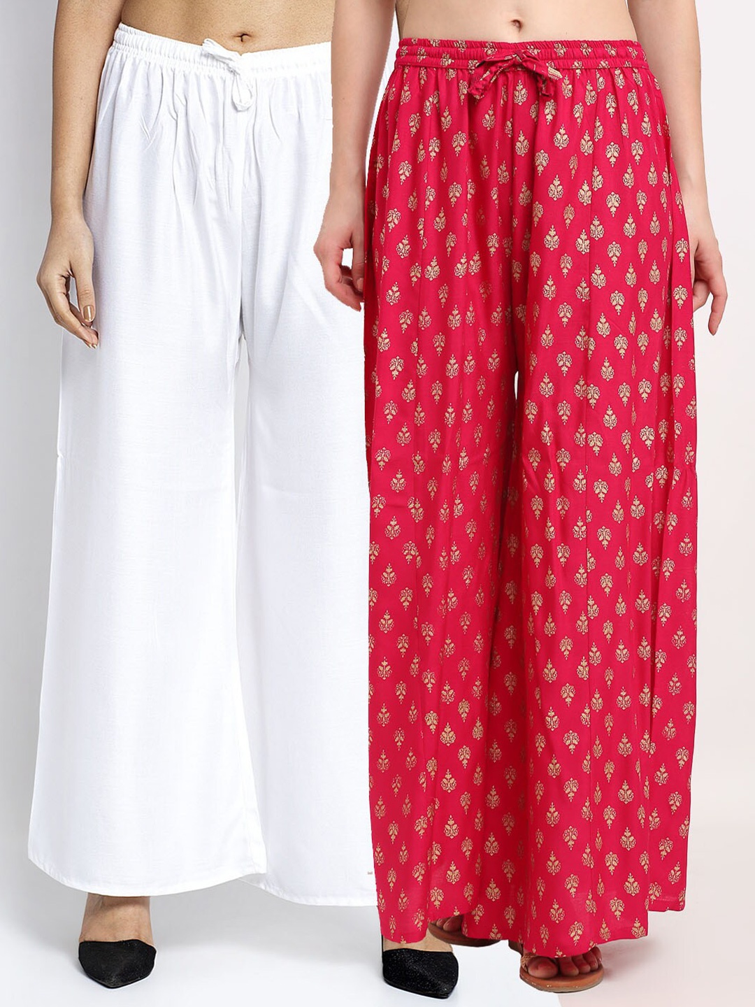 

GRACIT Women Pack of 2 White & Red Ethnic Palazzos