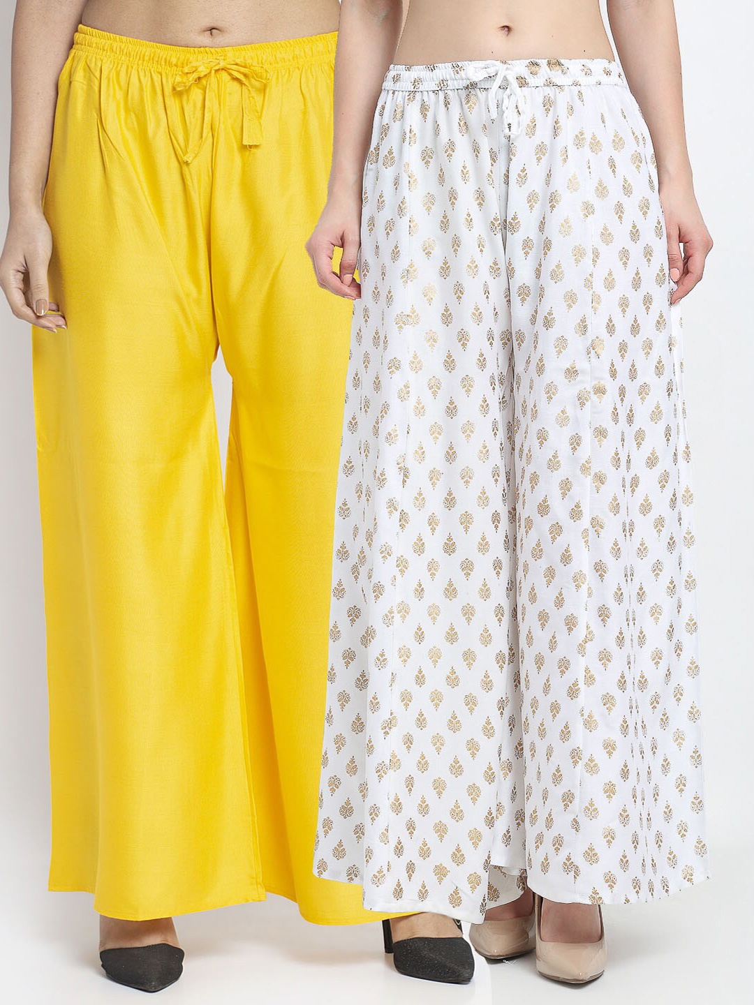 

GRACIT Women Pack Of 2 Printed Flared Fit Palazzo, Yellow