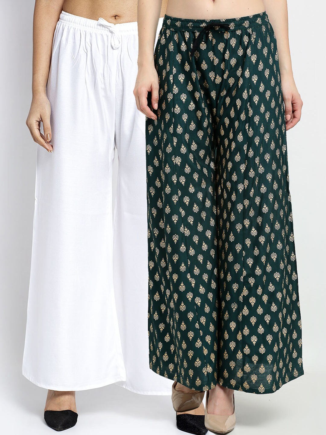 

GRACIT Women White & Green Set Of 2 Flared Ethnic Palazzos