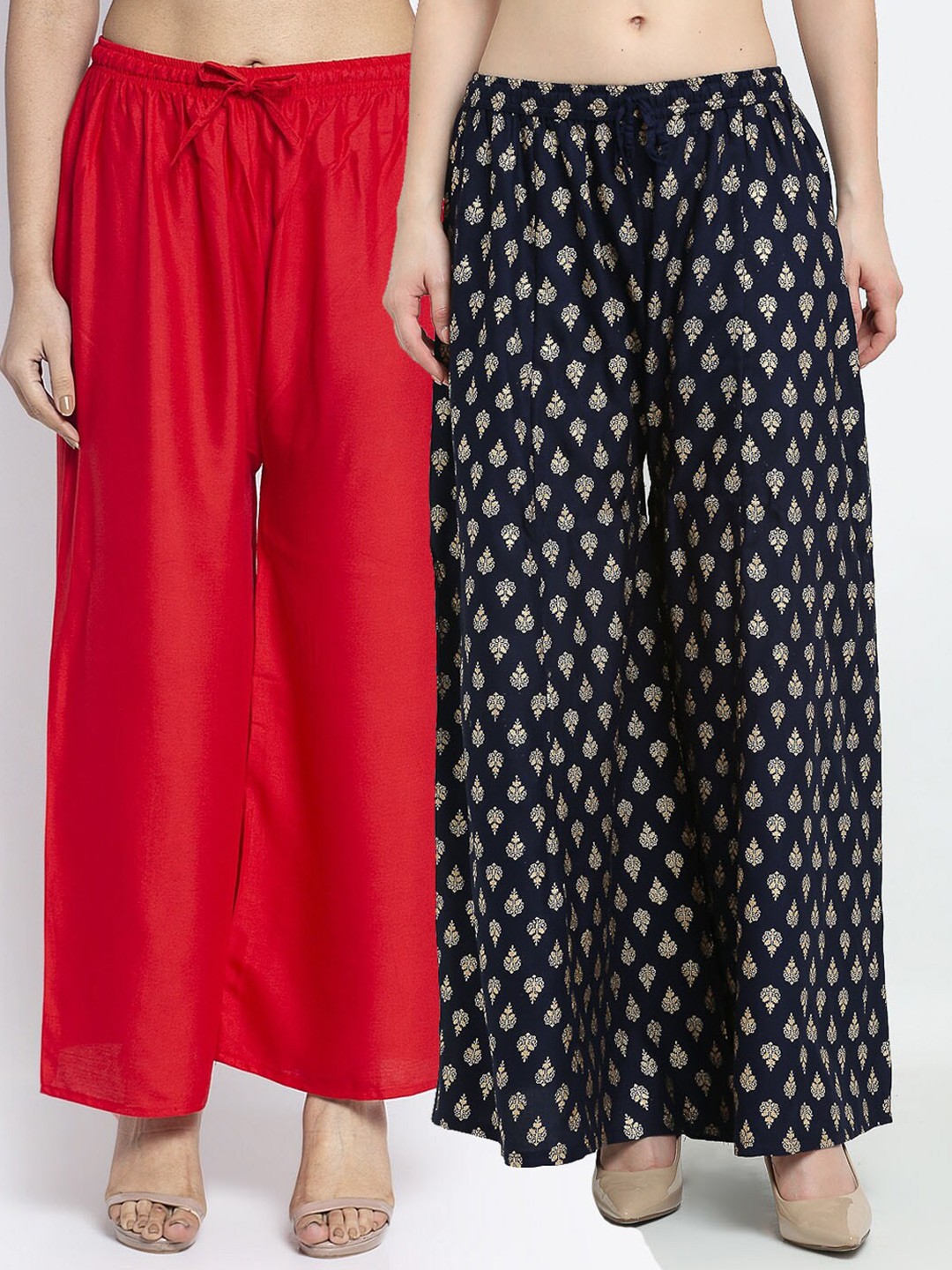 

GRACIT Pack Of 2 Women Red & Black Flared Knitted Ethnic Palazzos